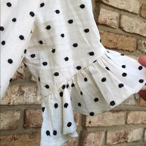 Ivory linen wrap dress with embroidered dots - Picture 3 of 5